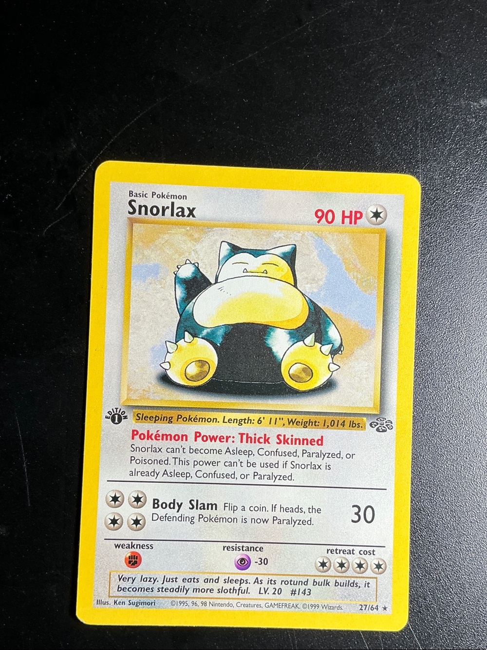 Pokémon Snorlax Vintage Trading Card - Yellow Border